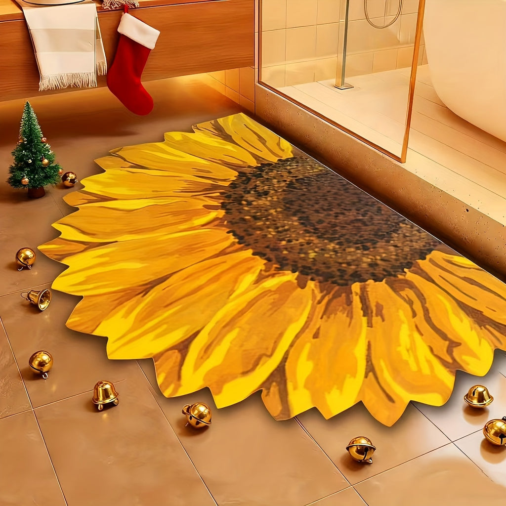 Sunflower Floral Non-Slip Bathroom Mat – Super Absorbent, Quick-Drying, Rubber-Backed Shower Mat for Tub, Bath & Entryway (Small or XL)