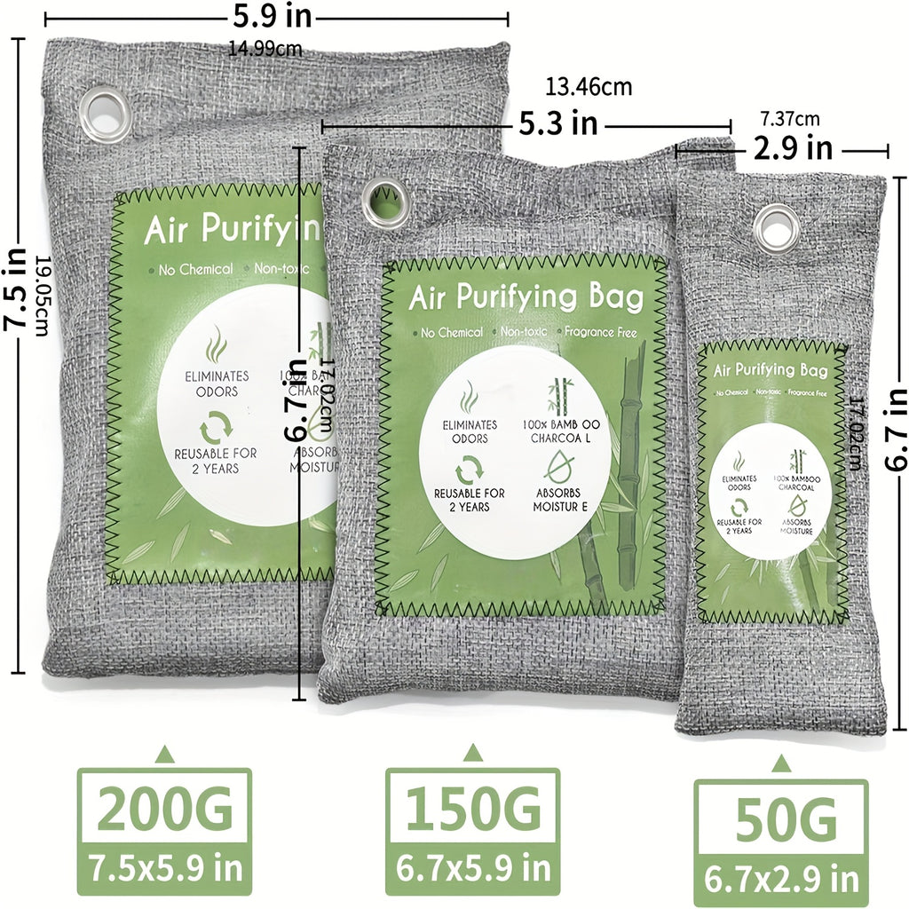 Bamboo Charcoal Air Purifying Bags Odor Absorber – Activated Charcoal Moisture Absorber & Natural Deodorizer for Car, Closet, Shoes, Bathroom & Home, 6 to 16 Pack
