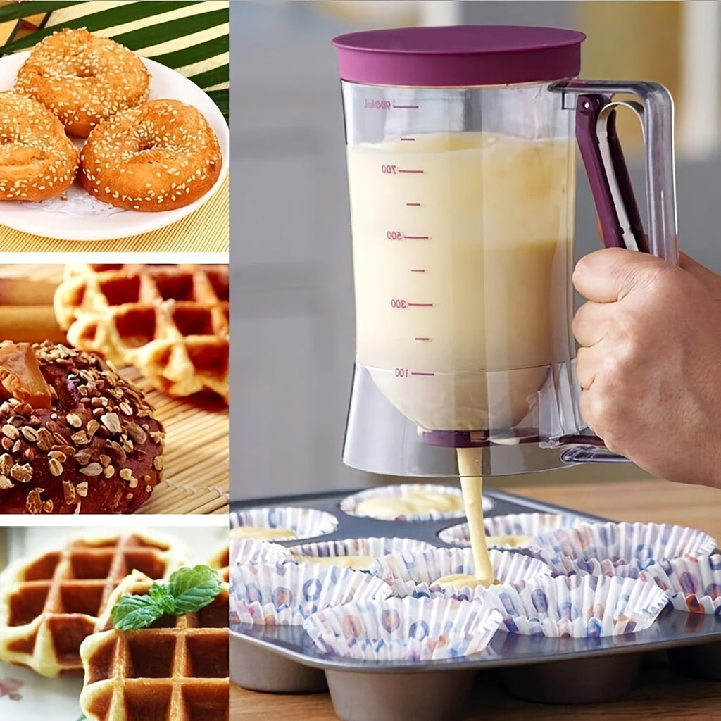 Pancake Batter Dispenser Set 2-Piece Handheld Batter Separator with Squeeze Handle & Cleaning Brush – Cupcake Waffle Baking Tool, Mess-Free Kitchen Gadget for Perfect Portions
