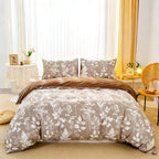 Soft Floral Comforter Set 3-Piece Easy Care – Lightweight Breathable All-Season Quilt with Pillowcases, Light Blue, White & Beige, Bed in a Bag Twin Queen King