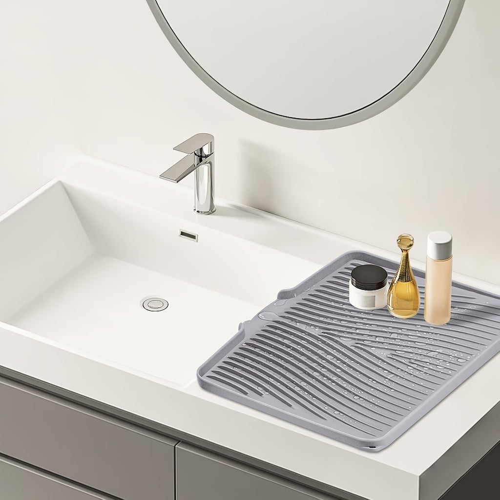 Large Silicone Dish Drying Mat & Drain Pad 34.5x19in – Slope Drainage Design, Heat Resistant, Countertop Protector for Kitchen & Bathroom