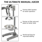 Manual Citrus Juicer Heavy Duty Cast Iron Hand Press Juice Squeezer for Orange Lemon Lime Pomegranate - Commercial Grade Fruit Juicer with Safety Lock & Stainless Steel Strainer