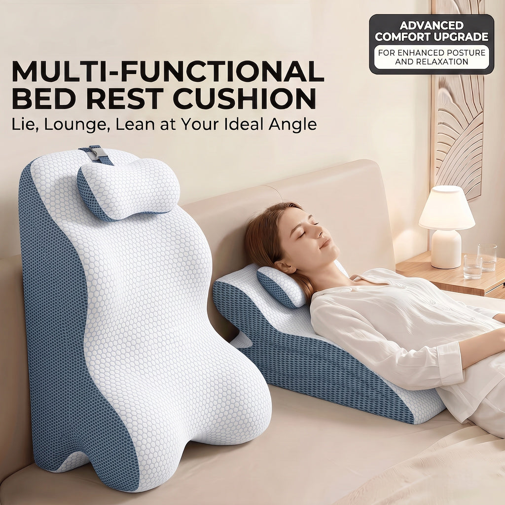Ergonomic Backrest Pillow for Bed Reading - Multi-Purpose Support Pillow Neck Back Rest Removable Washable Cover Sleeping Reading Office Lounge