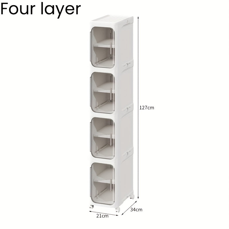 Bathroom Storage Cabinet 1 2 3 4 Tier Foldable Plastic Organizer with Doors and Shelves – Space-Saving Under Sink & Counter Solution