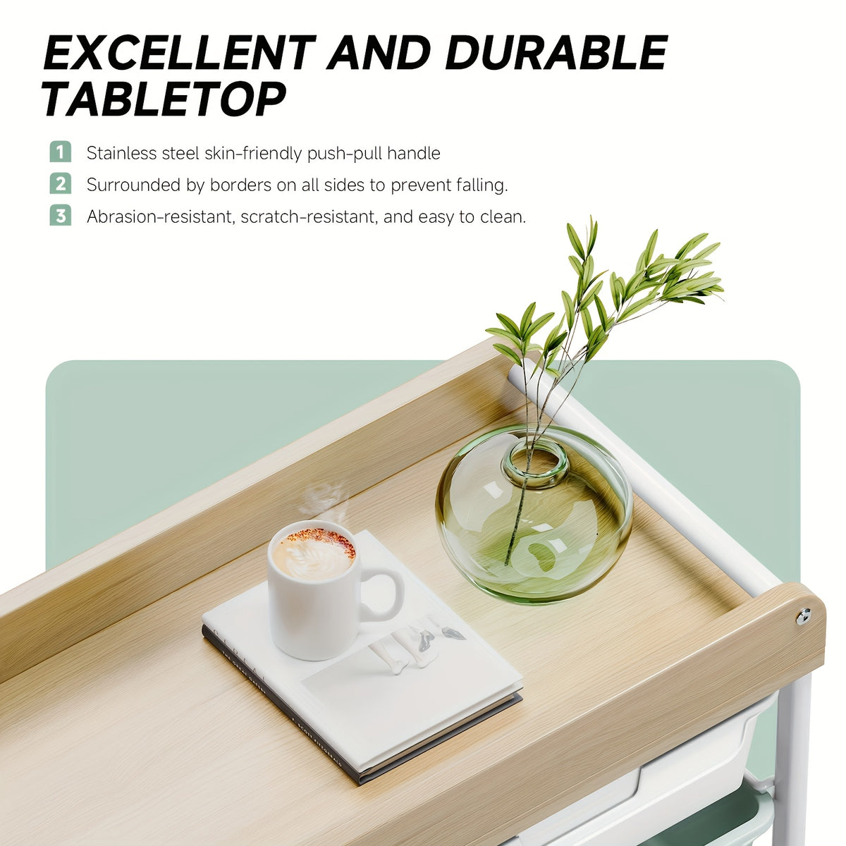 10-Tier Rolling Storage Cart with Drawers and Tabletop Portable Utility Organizer for Home Office Classroom Art Supplies Crafts Cosmetics Green White Rainbow