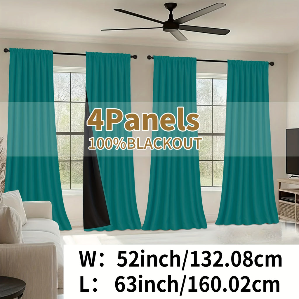 Blackout Curtains Rod Pocket 4 Panels - Thermal Insulated Room Darkening Noise Reducing Matte Drapes for Bedroom Living Room Office, 9 Colors 11 Sizes