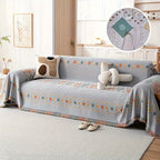 Chenille Boho Sofa Cover with Embroidered Detail – Machine Washable Slipcover for 1 2 3 4 Seater Sectional Couches, Extra Large Sizes, No Padding, 4 Colors