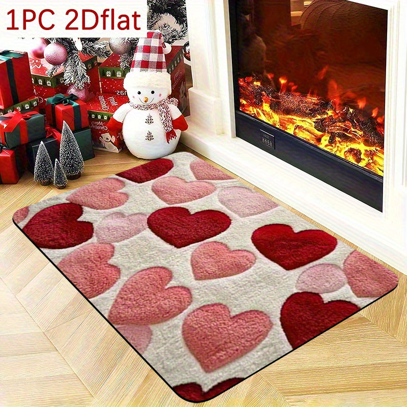 Heart Pattern Floor Mat - Red Pink Heart-Shaped Sponge Carpet for Couple Bedroom Entrance Porch Indoor Outdoor, Valentine's Day Romantic Home Decor