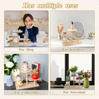 Multi-Tier Wooden Desk Organizer 5 or 6 Tray – Space-Saving Standing Shelf Rack for Cosmetics, Jewelry, Decor & Office Supplies