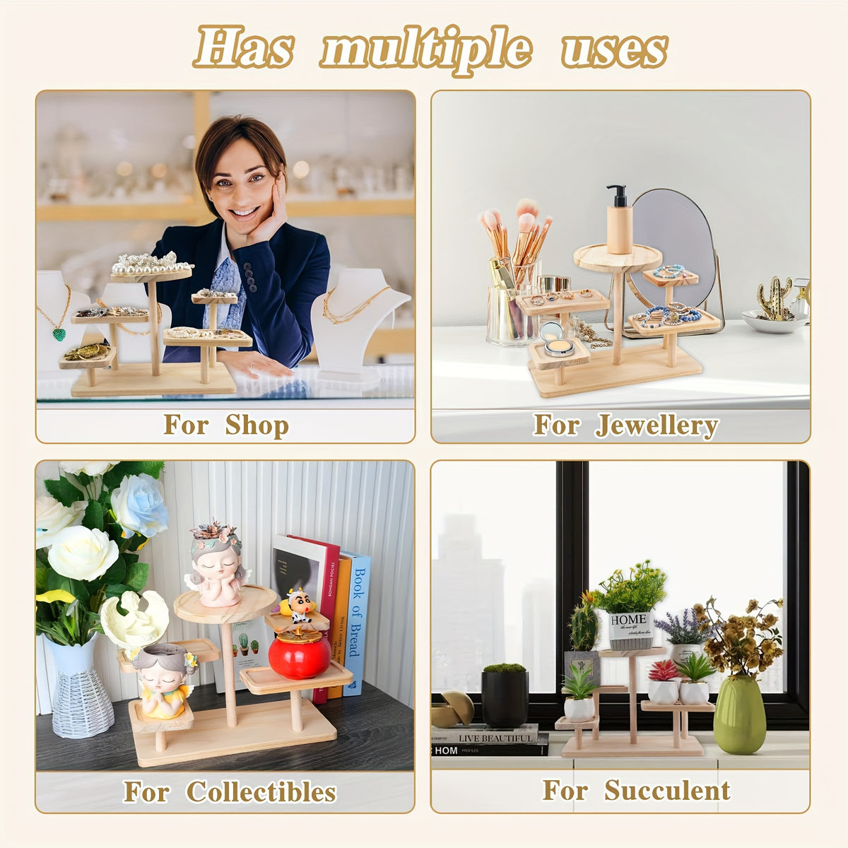 Multi-Tier Wooden Desk Organizer 5 or 6 Tray – Space-Saving Standing Shelf Rack for Cosmetics, Jewelry, Decor & Office Supplies