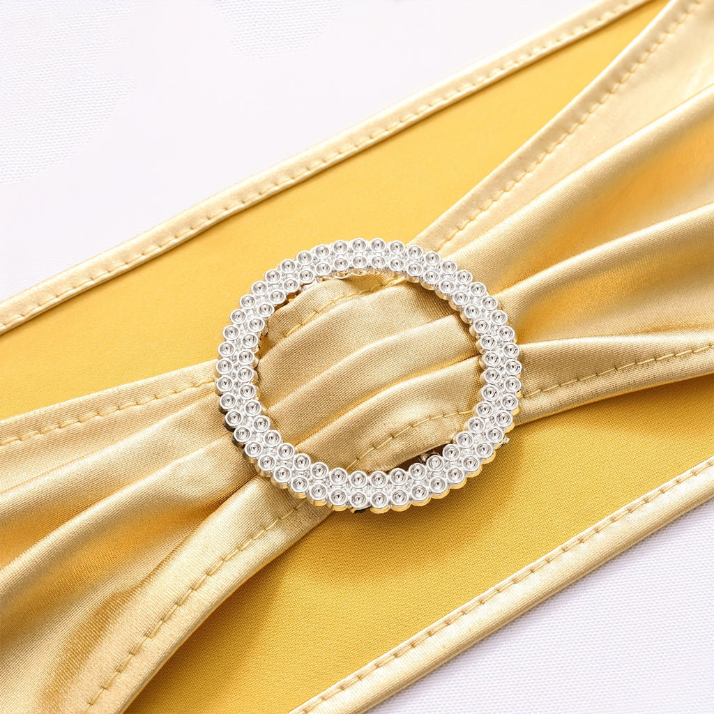 Metallic Spandex Chair Sashes Bow Bands 100pcs – Sparkle Lycra Stretch Chair Ties with Buckle for Wedding, Banquet & Party Decor | Gold, Silver, Rose Gold