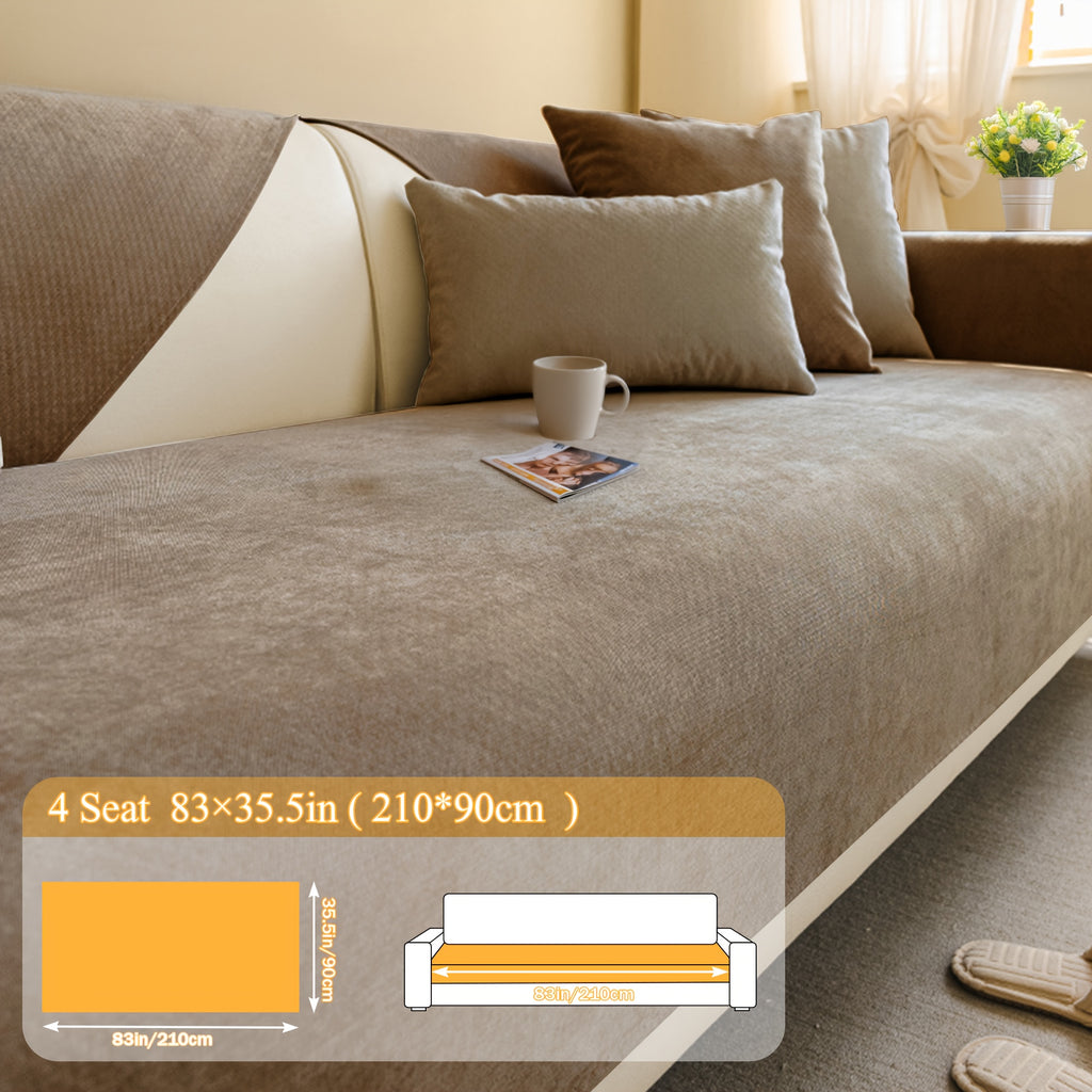 Chenille Sofa Cover for 3 4 Seater Washable Non-Slip Couch Cover Pet Friendly Furniture Protector Gray Brown Living Room
