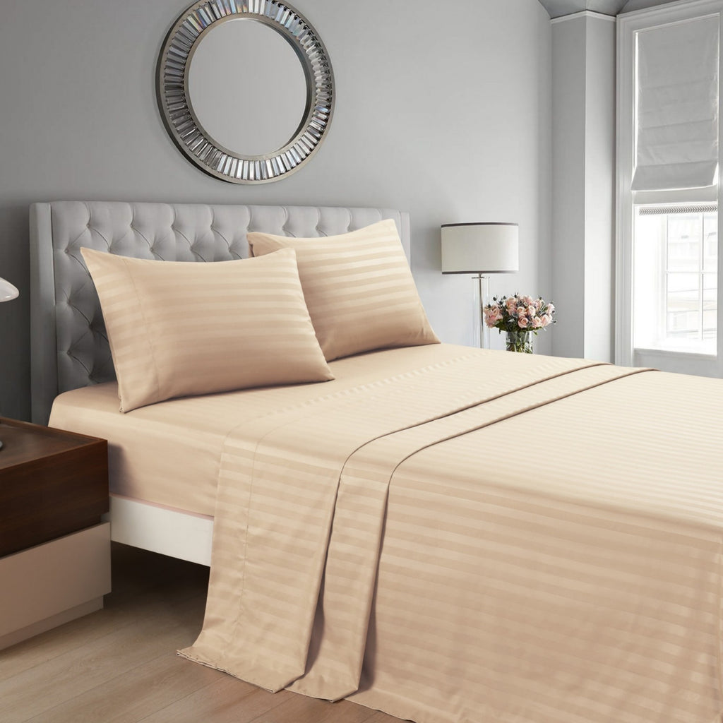 Striped Bed Sheet Set Extra Soft Breathable, Fade-Resistant Deep Pocket Fitted Sheets for Bedroom Guest Room Hotel – All Season 3/4 Piece (Flat Sheet, Fitted Sheet, Pillowcase)
