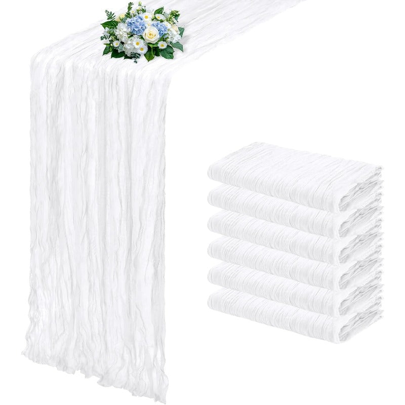 6-Pack Boho Gauze Table Runners 21.7x72.8 Inch Semi-Sheer Cheesecloth Fabric Wedding Baby Shower Birthday Farmhouse Home Decor