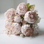 Artificial Peony Bouquet 13 Heads UV-Resistant Realistic Silk Flowers with Green Foliage Sturdy Stems Pink Red White Blue Purple Yellow Lavender Peach for Wedding Home Garden Office Indoor Floral Decor