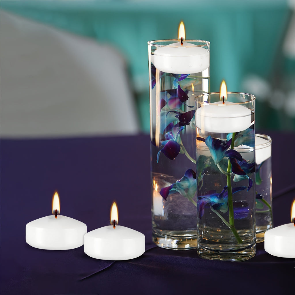 Floating Candles 50 Pack 2 Inch Small Round Unscented Dripless Candles for Wedding Centerpiece Pool Bowl Vase Halloween Christmas Holiday Table Decoration