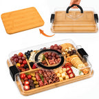 Bamboo Charcuterie Board with Clear Lid & 5 Compartments – Serving Platter Tray with Handle, Side Locks & Reusable Snack Board for Cheese, Fruit, Crackers, Appetizers, Party & Holiday Gatherings