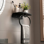 Oval Metal Towel Ring Wall Mounted – No-Drill Bathroom Organizer, Modern Matte Black Finish, Durable & Elegant Home Decor