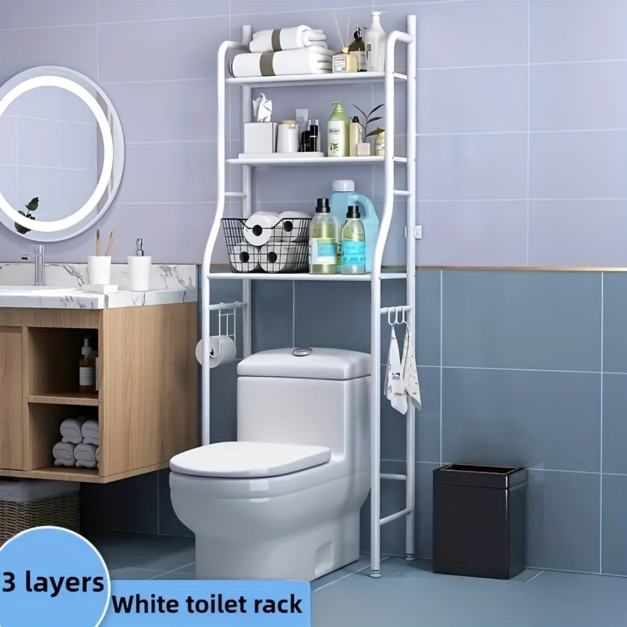 Over Toilet Storage Rack 3 Tier Metal Bathroom Organizer No Drill Space Saving Vertical Shelf Above Toilet Minimalist Design White or Black Small Bathroom Storage Solution