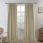 Linen Blackout Curtains 2 Panels – 100% Light Blocking Farmhouse Thermal Insulated Drapes, Rod Pocket Back Tab Ring Clips, Machine Washable, Living Room Bedroom, 9 Colors Multiple Sizes