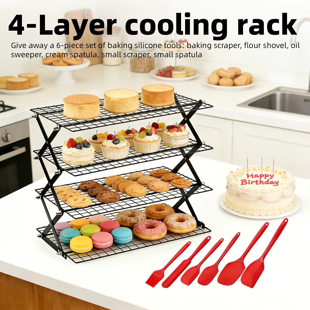 Foldable Cooling Rack Set with Baking Tools – Stackable Oven Cookie Cake Drying Rack, 3/4/5 Piece with Silicone Spatula, Egg Beater & More, Holiday Baking Gift