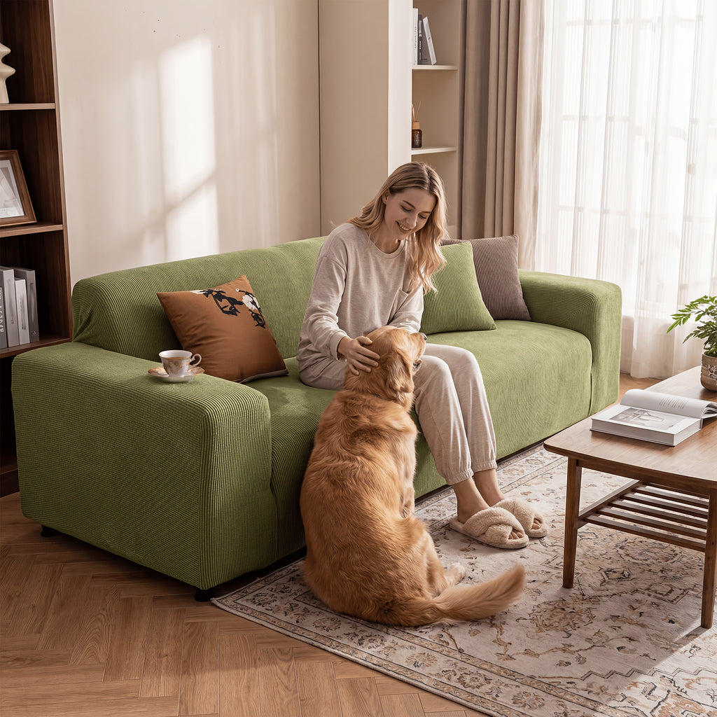 Sofa Slipcover with Skirt – Stretch Jacquard Full Coverage Couch Cover, Pet Proof Non-Slip Machine Washable, Fits 1 2 3 4 Seater Sofa for Living Room Bedroom, All Season Furniture Protector
