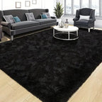 Tie-Dye & Solid Plush Rectangular Area Rug 5x8 Ft – Soft Fluffy Non-Slip Machine Washable Carpet for Living Room, Sofa Side & Bedroom Decor