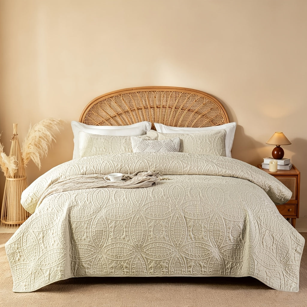 Quilted Bedspread Set Lightweight Cooling Coverlet with Pillow Shams Twin Queen King Soft Breathable Summer Bedding Set Machine Washable