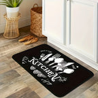 Black Kitchen Mat Set 2 Piece Cookware Pattern Anti-Slip Rubber Backing – Machine Washable Absorbent Soft Polyester Floor Rugs for Kitchen, Bathroom & Entryway