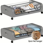 Rolling Under Bed Storage with Wheels - Metal Drawer Organizer for Clothes, Blankets, Shoes & Bedding, 1pc or 2pcs, Gray & Black, Wheeled Storage Box