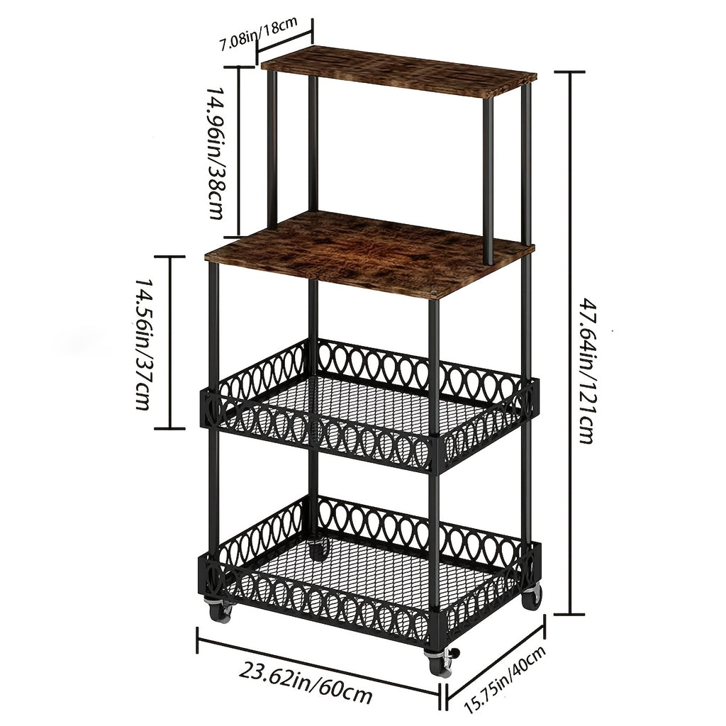 4-Tier Kitchen Microwave Oven Stand with Wheels – Vertical Baking & Bread Storage Rack for Kitchen & Dining Room | Rolling Floor-Standing Shelving