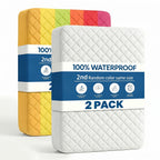 Waterproof Mattress Protector Deep Pocket 2 Pack – Quilted Breathable All-Season Fitted Bed Cover, Buy 1 Get 1 Free, Solid Color for Home & Hotel