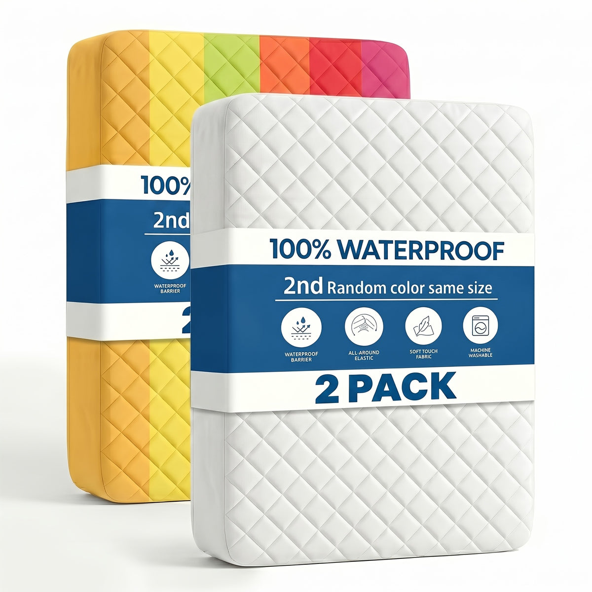 Waterproof Mattress Protector Deep Pocket 2 Pack – Quilted Breathable All-Season Fitted Bed Cover, Buy 1 Get 1 Free, Solid Color for Home & Hotel