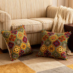 2-Pack Turkish Moroccan Throw Pillows with Inserts Reversible Floral Boho Decorative Pillow 18x18 Inch Polyester Square Cushion Zip Cover for Sofa Couch Bedroom Living Room 7 Colors