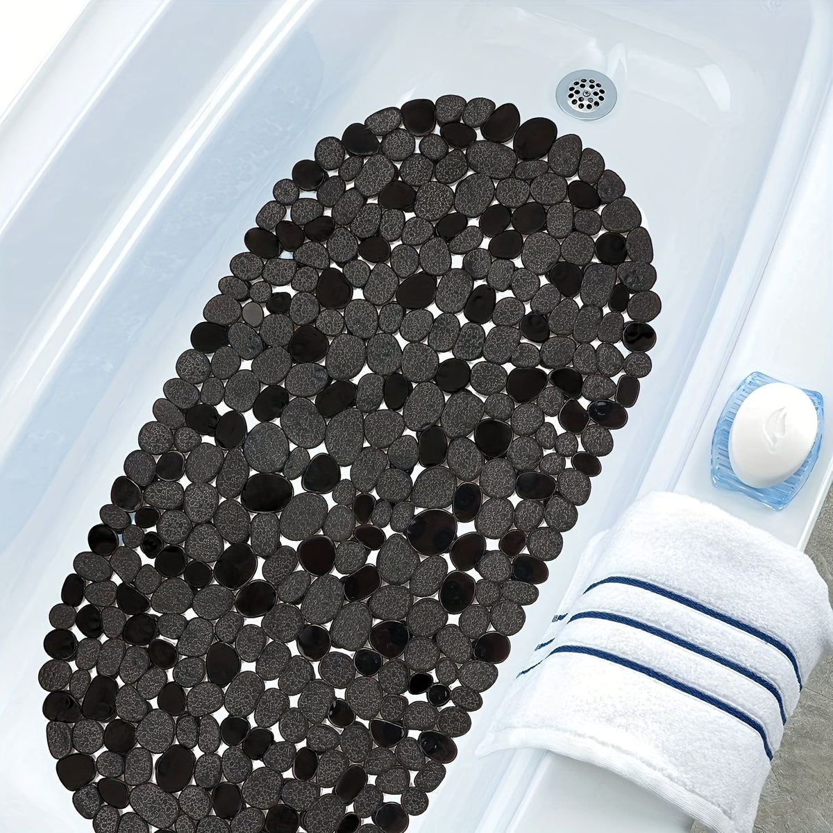 Non-Slip Bathtub Mat 27x14 Inch, Pebble Texture Suction Cup Shower Mat – Double-Sided Anti-Slip Soft PVC Tub Mat for Elderly & Kids, Machine Washable