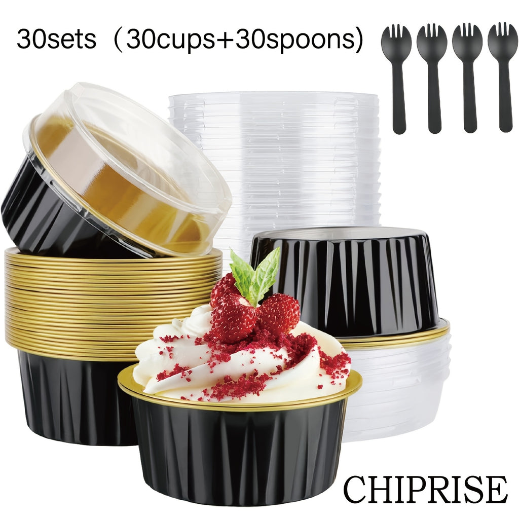 Aluminum Foil Baking Cups with Lids – Assorted Color Cupcake & Muffin Tins for Parties, Weddings & Events | 50-Pack with Lids or 30-Set with Spoons