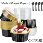 Aluminum Foil Baking Cups with Lids – Assorted Color Cupcake & Muffin Tins for Parties, Weddings & Events | 50-Pack with Lids or 30-Set with Spoons