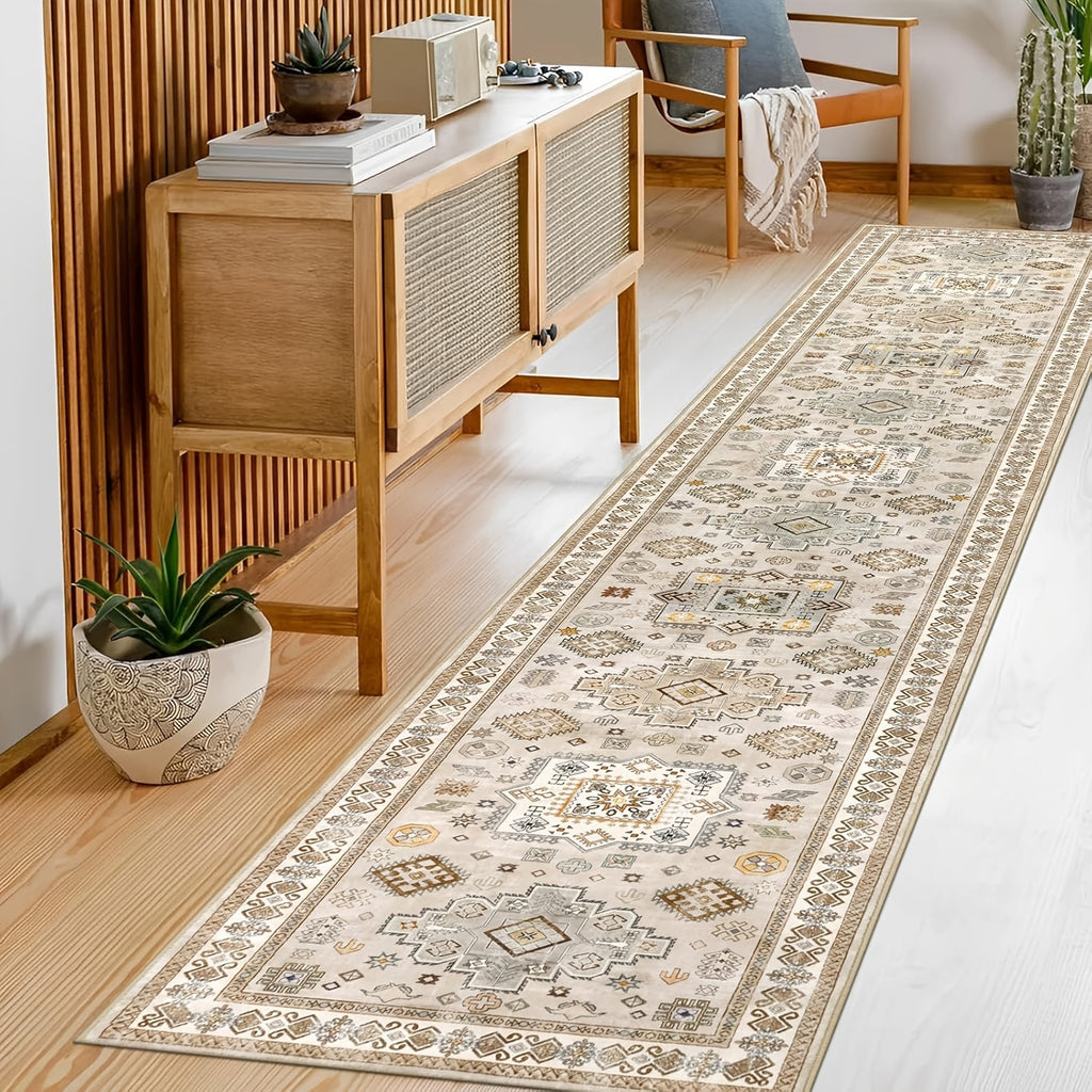 Runner Rug Washable Vintage Distressed Non-Slip Low Pile – Non-Shedding Hallway Kitchen Entryway Mat | 2 Sizes 2 Colors