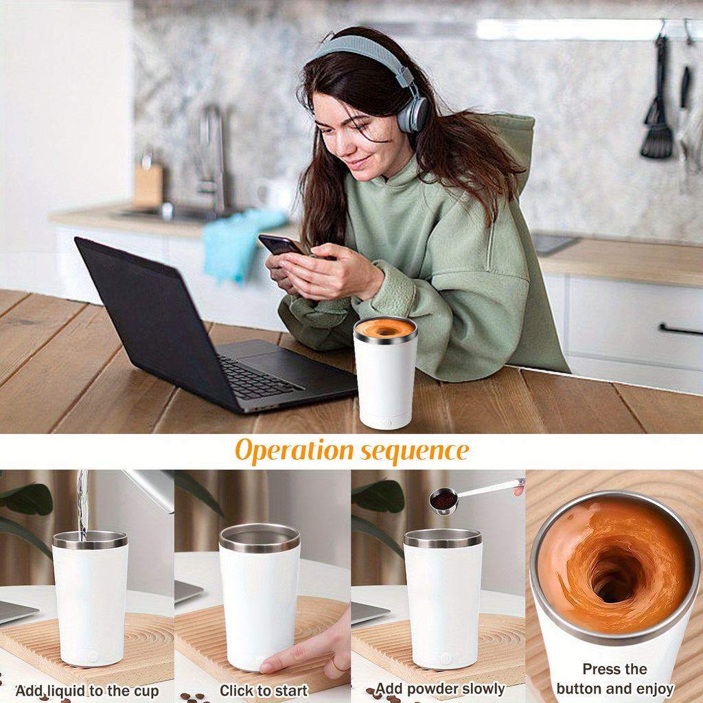 Electric Self Stirring Coffee Mug - Portable Magnetic Rotating Mixing Cup for Coffee, Chocolate, Milk, Protein Powder & Cocoa, Perfect for Office, School, Gym & Home