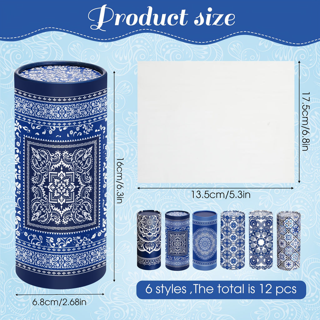 Mandala Round Car Tissue Box Holder 12 Pack, Decorative Cylinder Facial Tissue Container for Car Dashboard & Home, Boho Mandala Pattern Bulk Tissue Dispenser