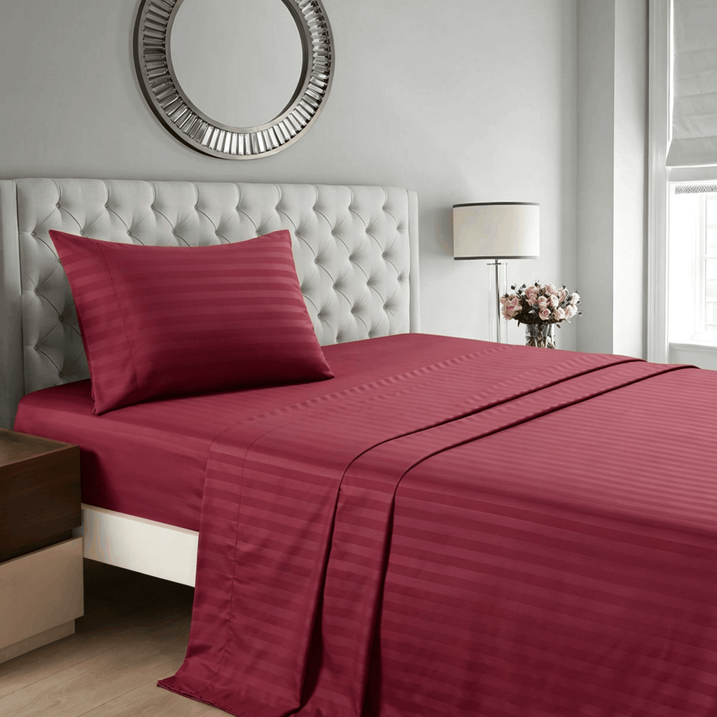 Striped Bed Sheet Set Extra Soft Breathable, Fade-Resistant Deep Pocket Fitted Sheets for Bedroom Guest Room Hotel – All Season 3/4 Piece (Flat Sheet, Fitted Sheet, Pillowcase)