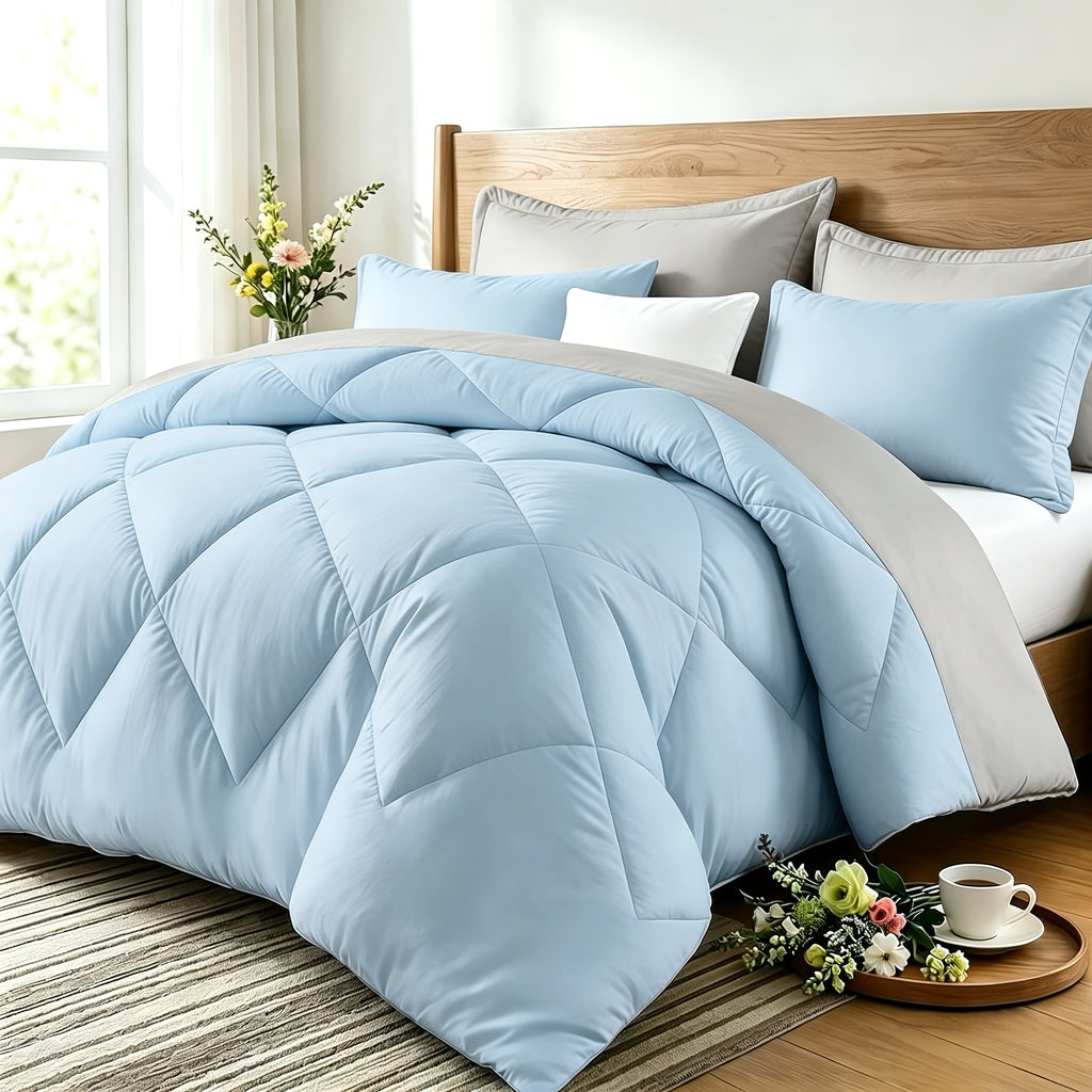 Quilt Set 3 Piece Lightweight Breathable Comforter with Pillowcases - Diamond Pattern Ultra-Fine Fiber Soft Bedding Set 42 Colors Twin Queen King Pinch Pleat