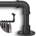 Adjustable Industrial Black Pipe Curtain Rod 1 Inch Wrap-Around with Brackets, Indoor Outdoor Patio Room Divider, 4 Sizes 28-45in to 28-84in