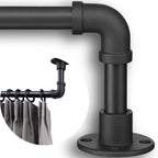 Adjustable Industrial Black Pipe Curtain Rod 1 Inch Wrap-Around with Brackets, Indoor Outdoor Patio Room Divider, 4 Sizes 28-45in to 28-84in