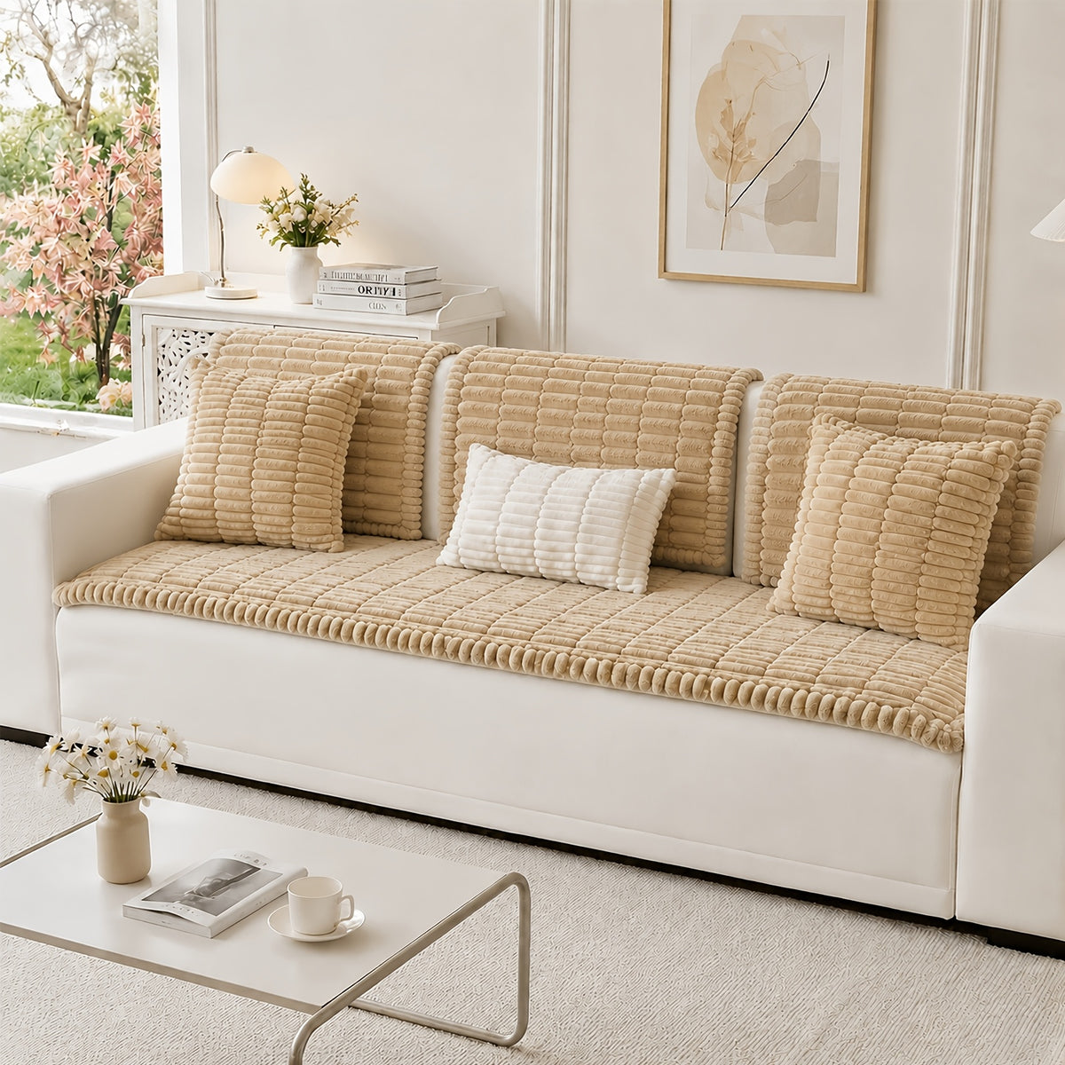 Soft Quilted Thick Sofa Cover Bohemian Style – Removable Machine Washable Pet-Friendly Sofa Protector for 1/2/3/4 Seater Split Sofa, All-Season Couch Cover for Living Room, Bedroom & Office