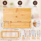 Wood Cheese Board Set with 4 Stainless Steel Knives 14x11 Inch Charcuterie Platter Appetizer Board for Party Wedding Gift Set of 1 or 2