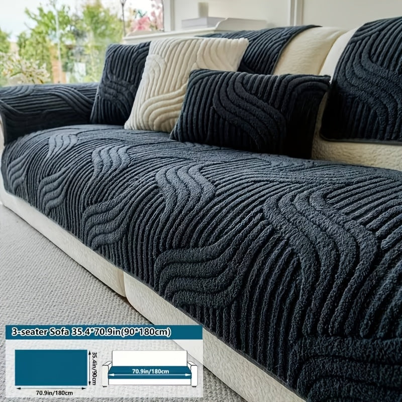 Boho Plush Sofa Cover 2-5 Seater – Non-Slip Backing, Pet-Friendly, Soft Durable Furniture Protector, 4 Colors, All-Season, Living Room Bedroom Office, Off-White Light Grey Dark Gray Light Brown