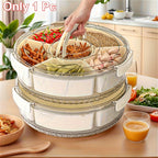 6 Grid Rotating Serving Tray with Lid and Handle 360 Rotatable Snack Organizer Box Portable for Camping Party Picnic RV Fridge Travel