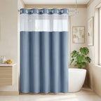 Hookless Waffle Shower Curtain Liner Set with Snap-In Liner Double Layer Window Panel – 6ft x 74.8 Inch Easy-Clean Polyester Bathroom Curtain for Home & Hotel
