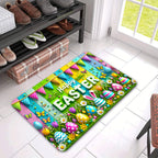 Easter Doormat Flannel Happy Easter Egg Spring Welcome Mat Non-Slip Soft Indoor Outdoor Kitchen Entryway 5 Sizes Including Runner Set